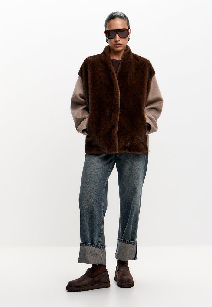 Shearling Suede Slip-On Loafers - Brown