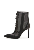 Sheer Lace-Up Stiletto Ankle Boots – Black
