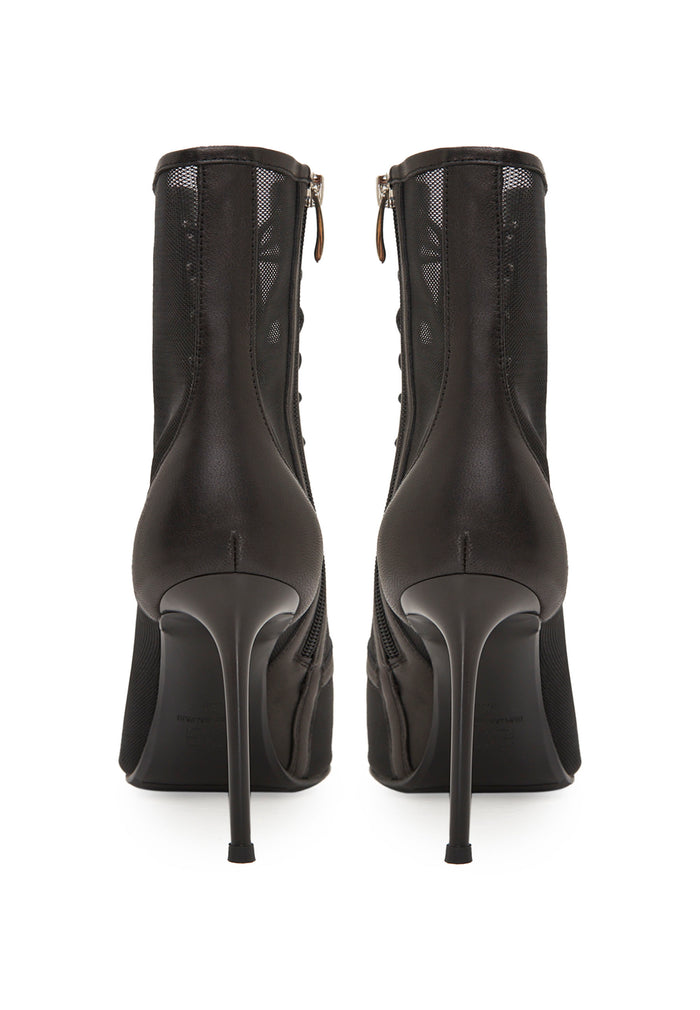 Sheer Lace-Up Stiletto Ankle Boots – Black