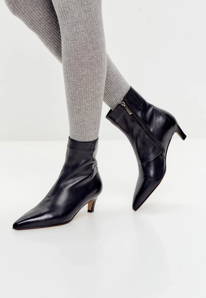 Sleek Pointed Ankle Boot with Kitten Heel
