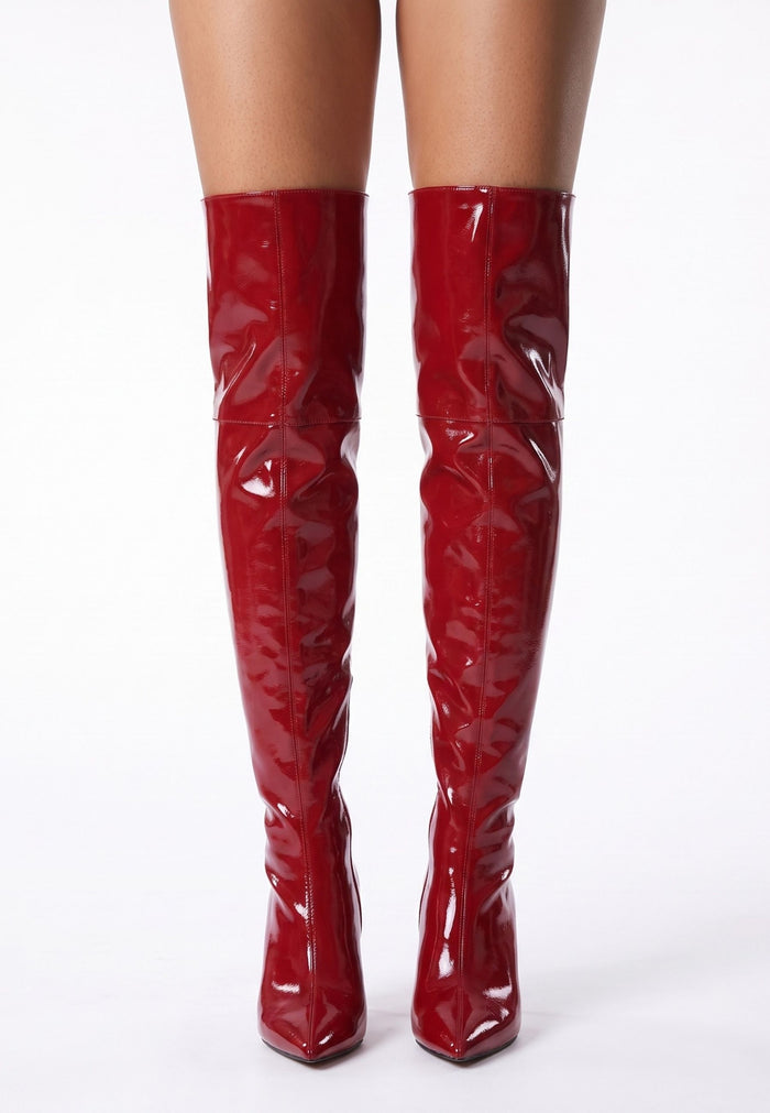 Sleek Stiletto Tall Boots - Red