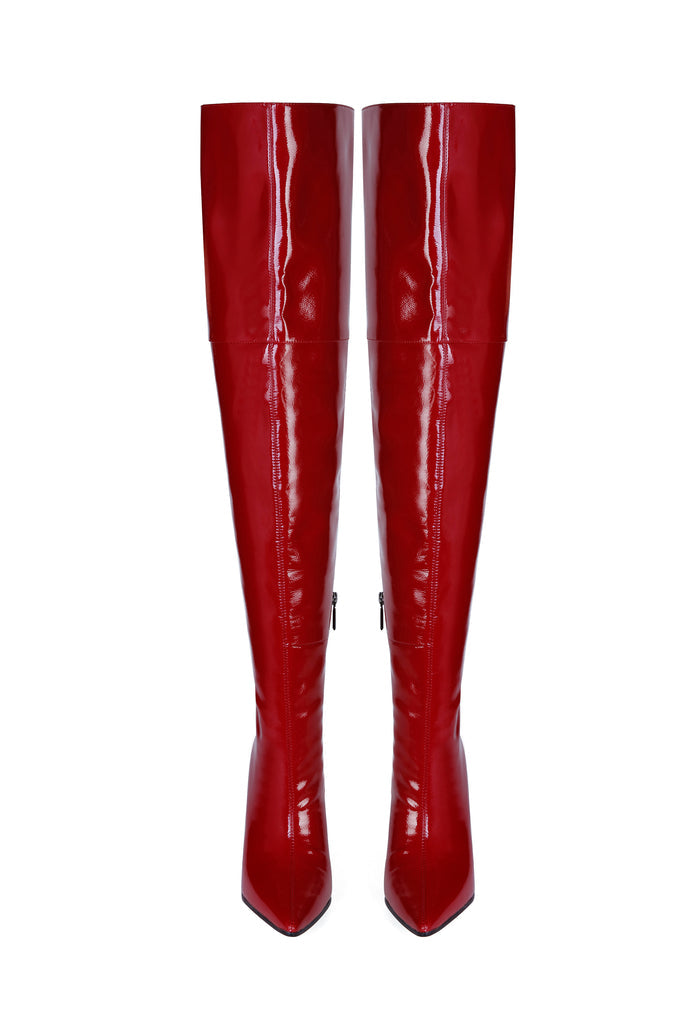 Sleek Stiletto Tall Boots - Red