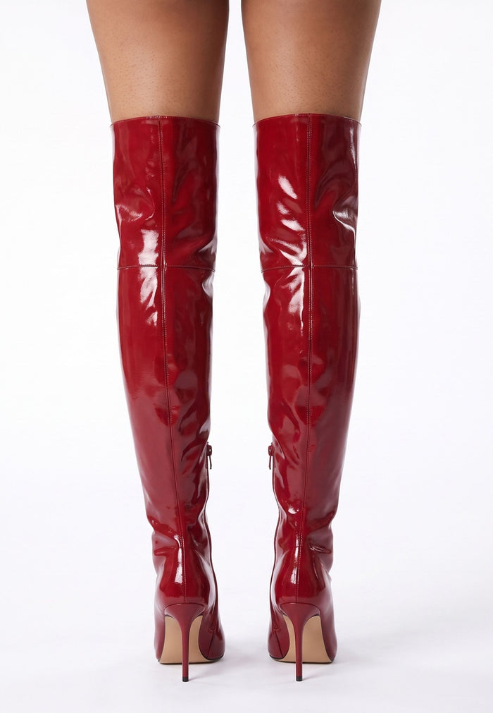 Sleek Stiletto Tall Boots - Red