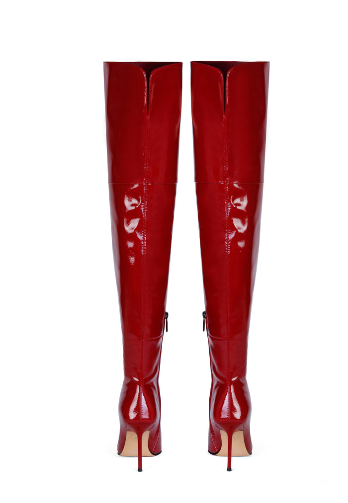 Sleek Stiletto Tall Boots - Red