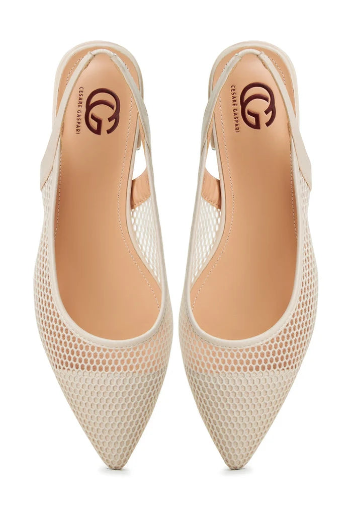 A pair of elegant beige Cira slingback ballet pumps for women, perfect for any occasion.