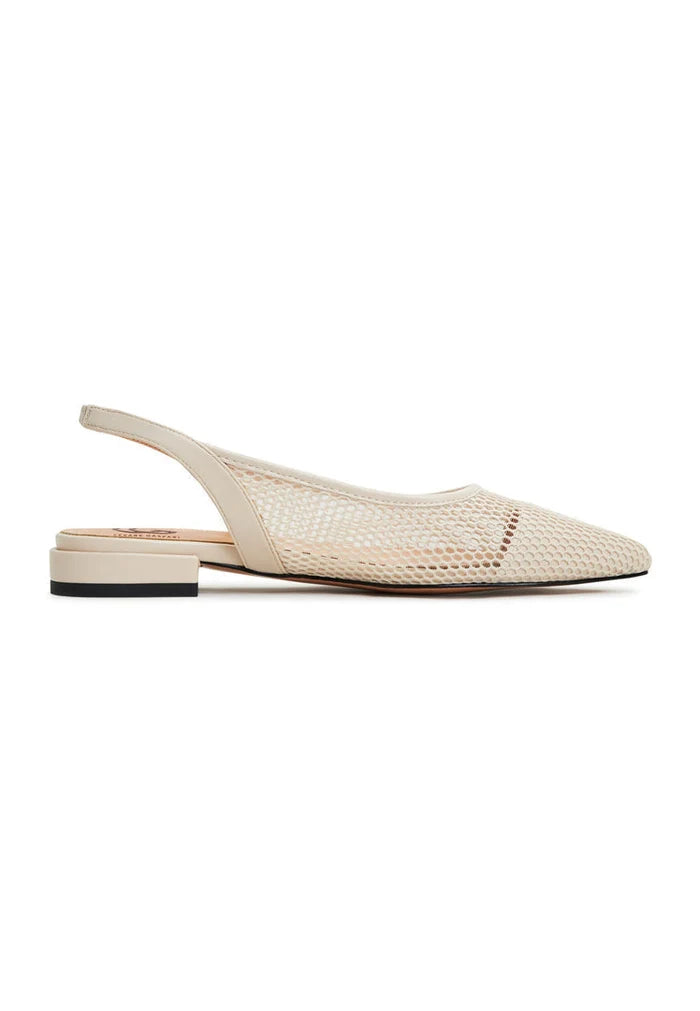 A trendy pair of beige slingback ballet pumps, the Cira design, perfect for women who love comfortable and stylish shoes.