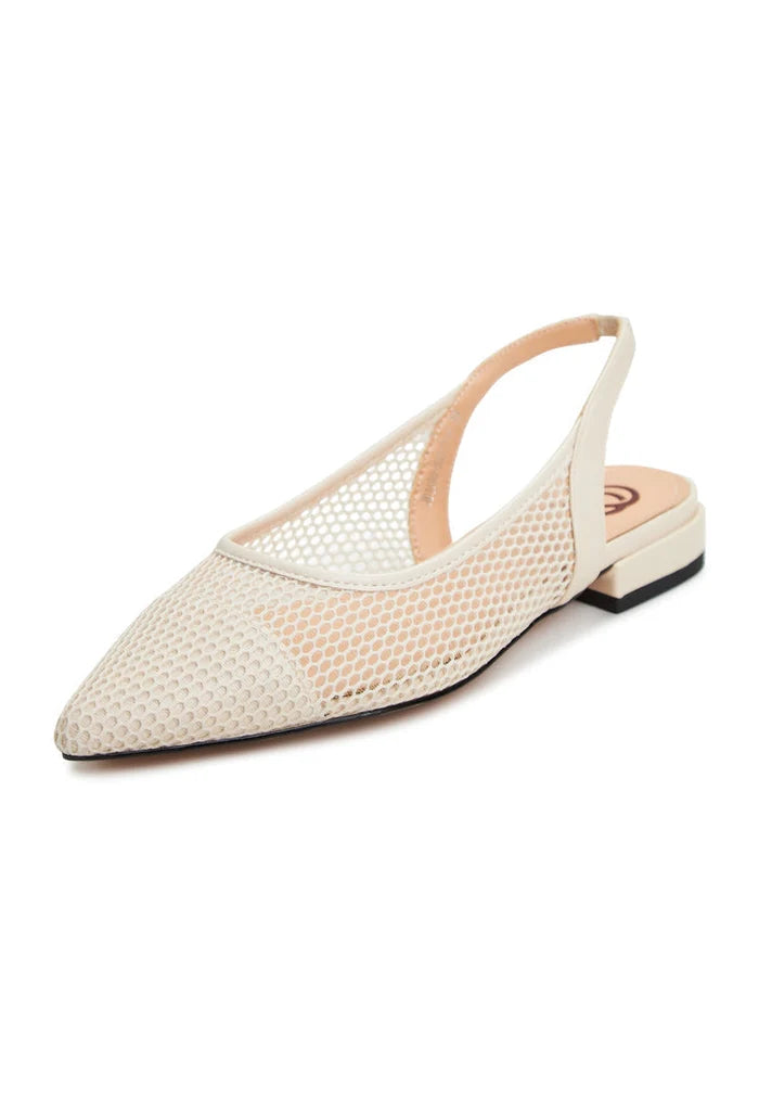 A stylish pair of women's beige slingback ballet pumps, featuring the trendy Cira design in elegant beige color perfect for any occasion.