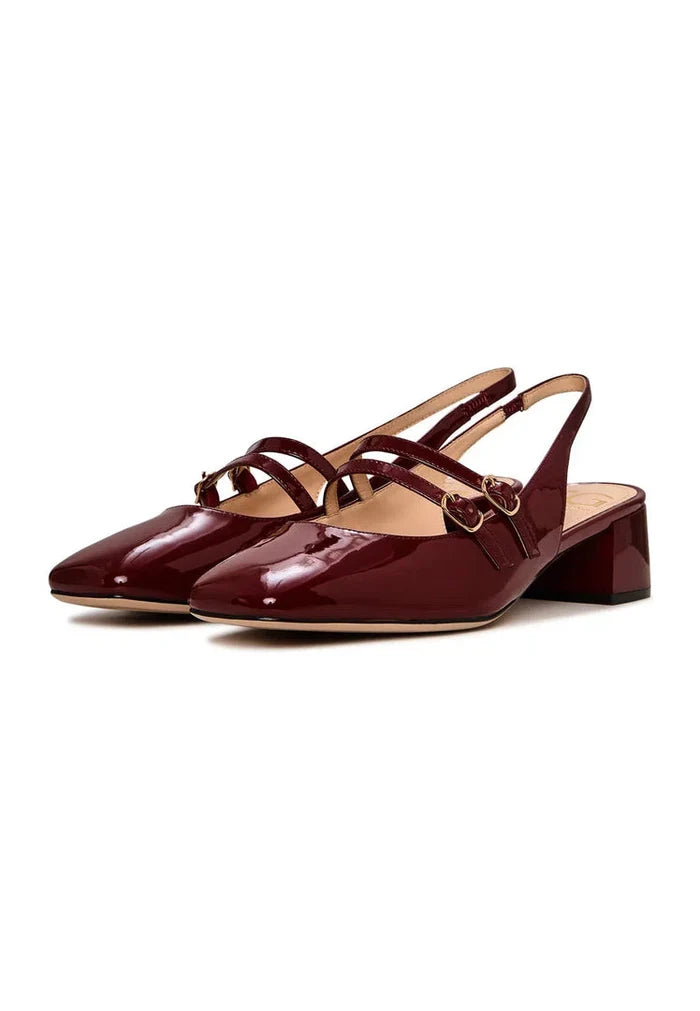 A pair of stylish women's Slingback block heels in Bordeaux from Mar y Sol, perfect for any outfit.