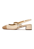 A stylish pair of light beige women's slingback block heel pumps - the perfect addition to your wardrobe with the Pumps Marisol style and contemporary fashion block heel design.