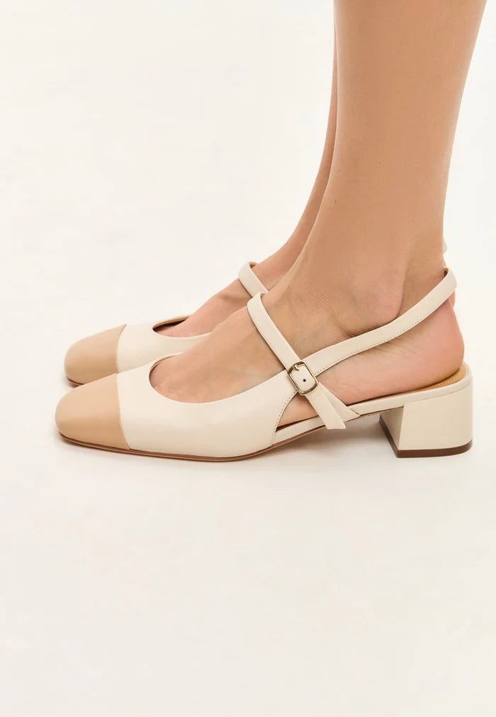 A stylish pair of Women's slingback heels in Light Beige, featuring trendy Slingback Block Heels and Fashion block heel pumps named Pumps Marisol.