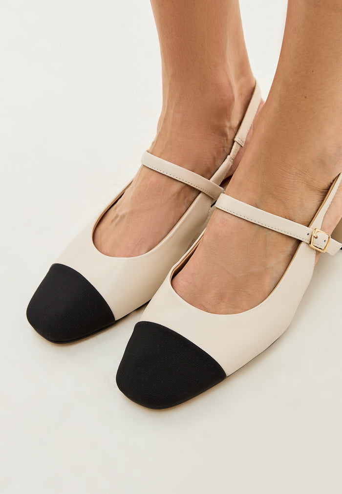 Slingback Block Heels Pumps Marisol - Off White