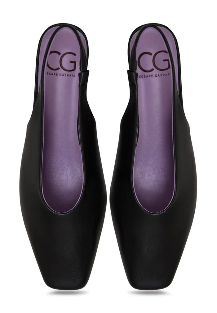 Slingback Heels with Square Toe - Black