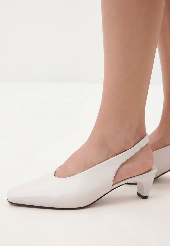 Slingback Heels with Square Toe - White
