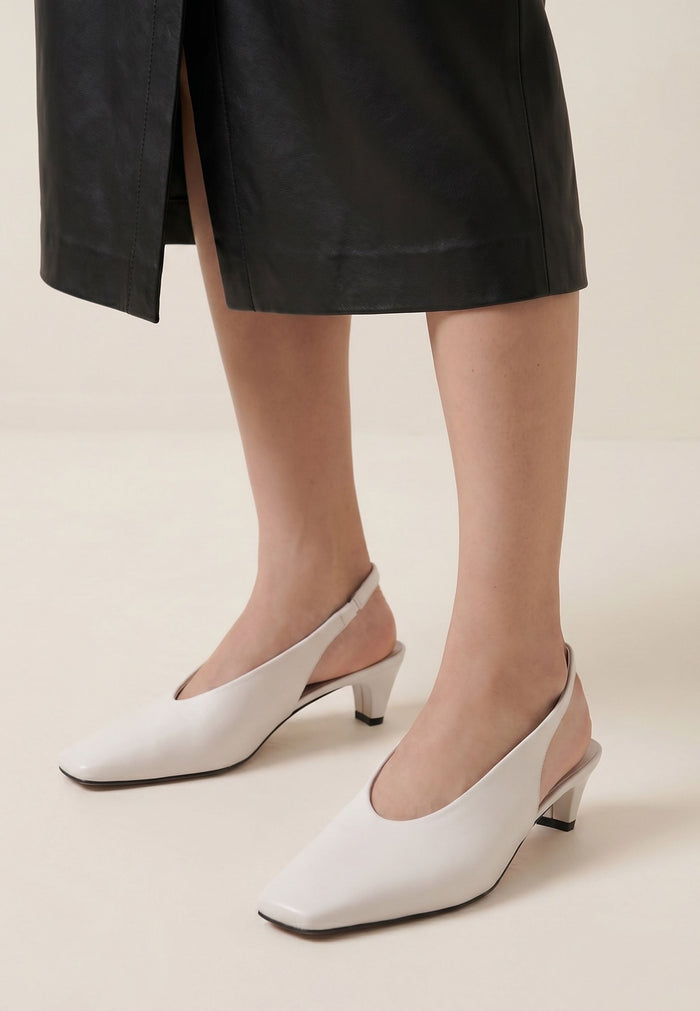 Slingback Heels with Square Toe - White