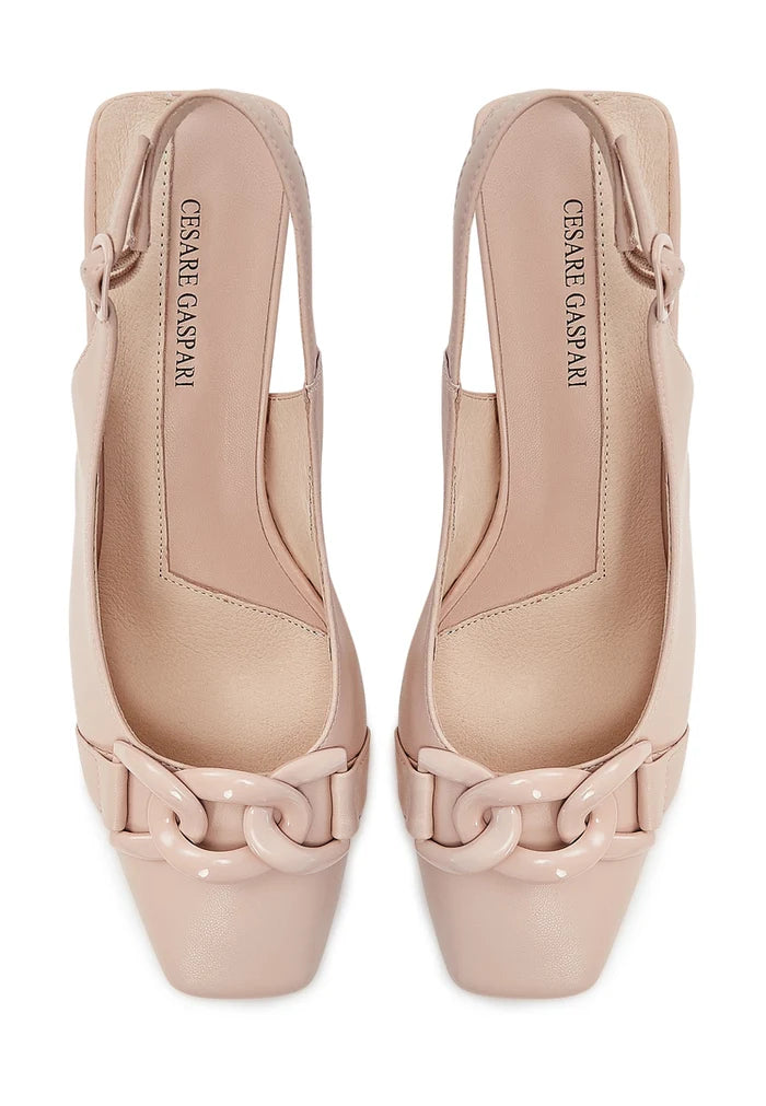 A stylish pair of elegant slingback kitten heel pumps for women, perfect for any occasion.