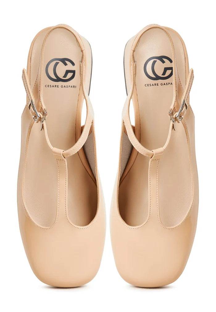 A stylish pair of beige Slingback pumps, named Irina, for women's footwear collection, featuring elegant high heels.