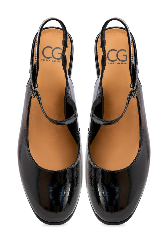 A stylish pair of designer black slingback pumps by Nina shoes for women.