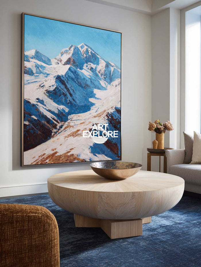 Majestic Snow Mountain Oil Painting For Modern Living Room Decor