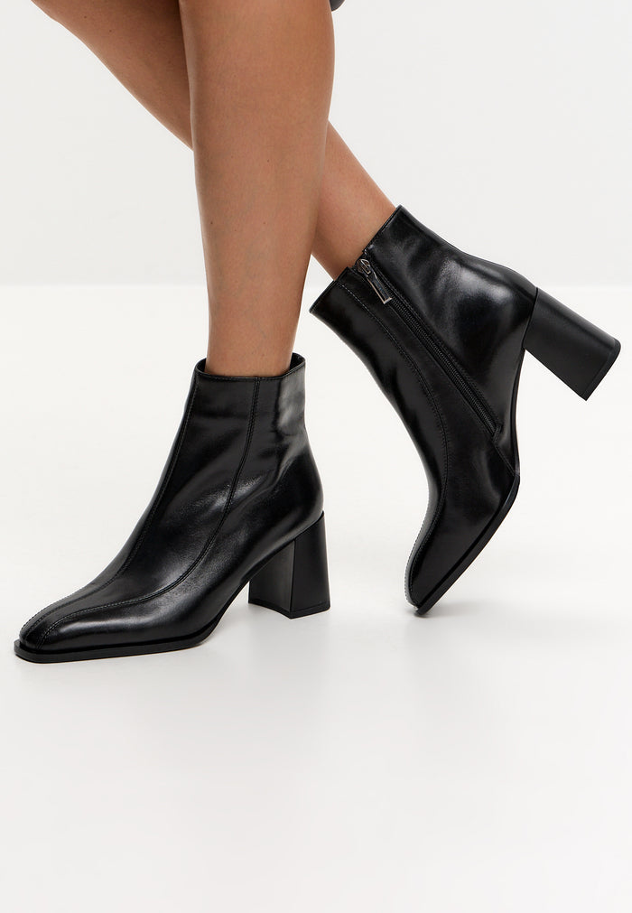 Sophia Block Heel Ankle Boots - Black