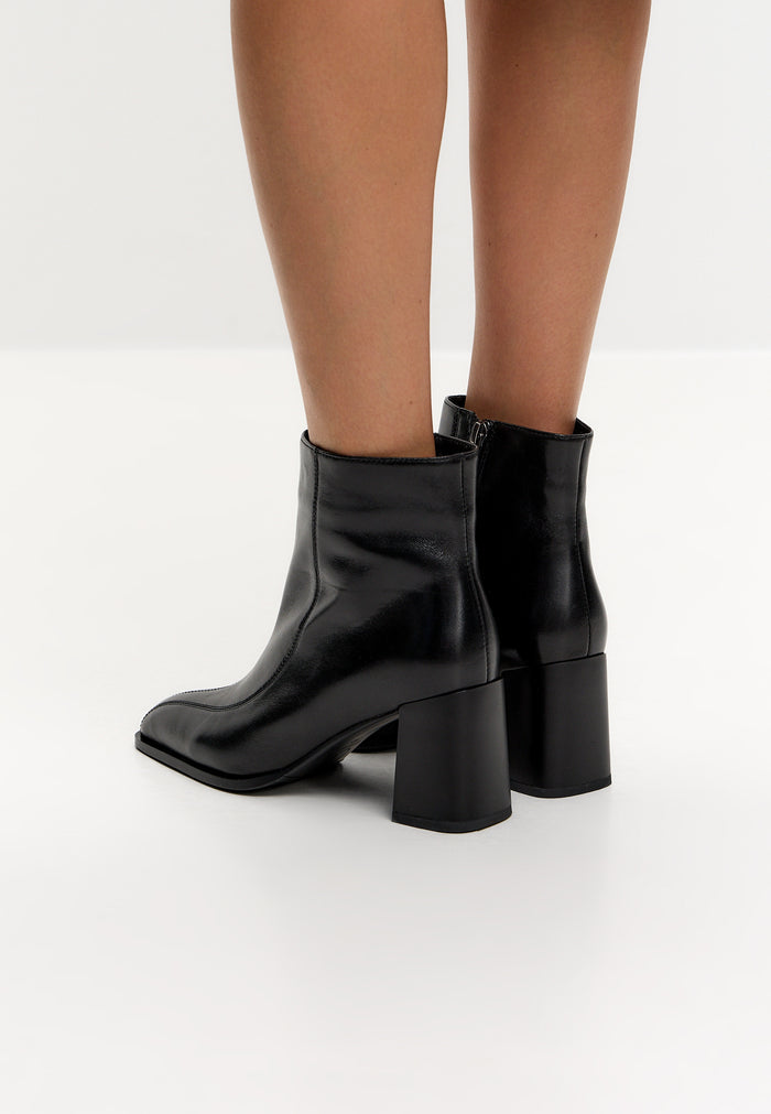 Sophia Block Heel Ankle Boots - Black