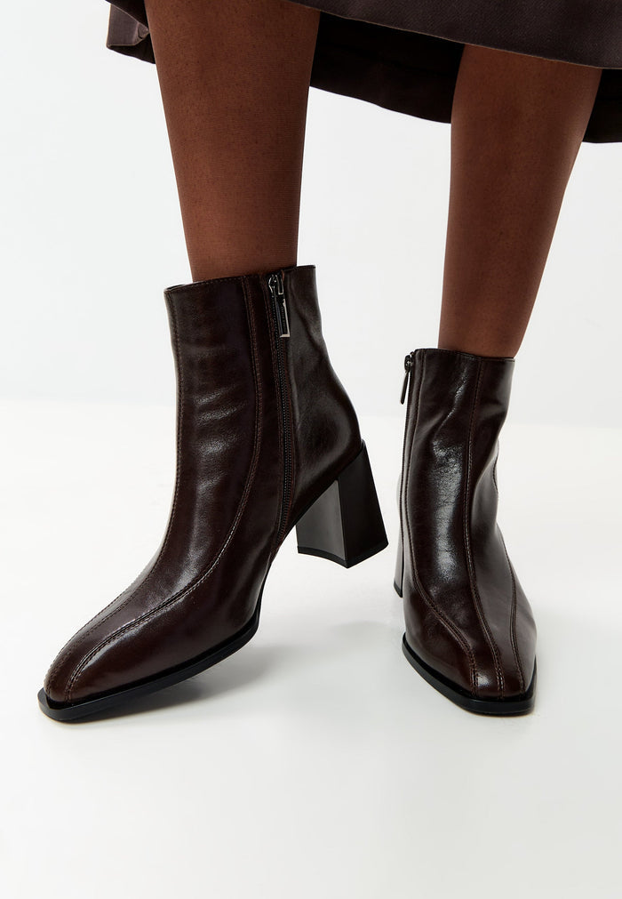 Sophia Block Heel Ankle Boots - Brown