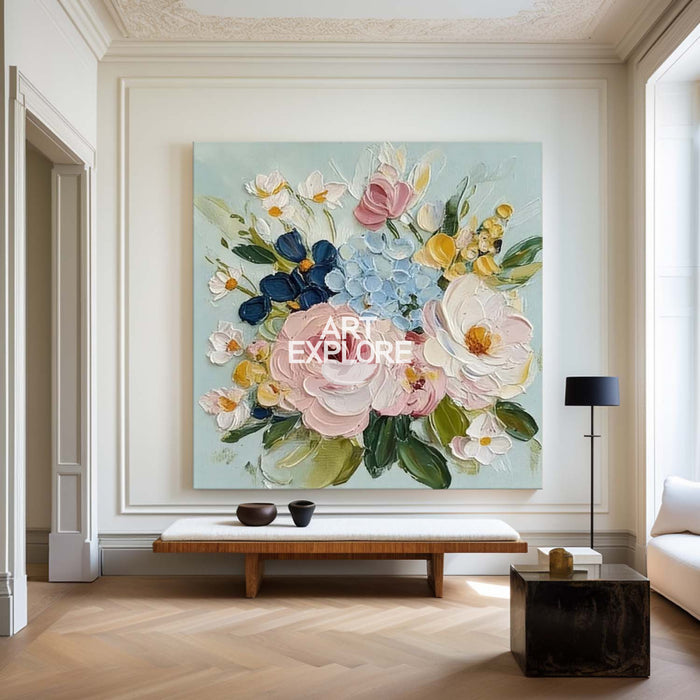Minimalist Spring Bloom Square Flower Oil Painting Canvas ArtExplore