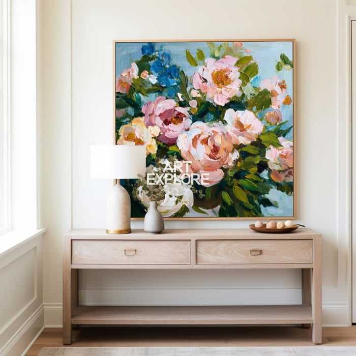 Large Square Spring Flower Painting, Handmade Wall Decor – ArtExplore