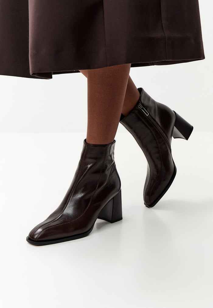 Square Toe Leather Booties