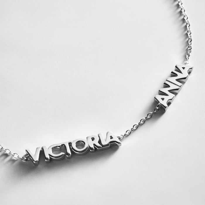 Sterling Silver Custom Block Multi Name Bracelet - 2 Names