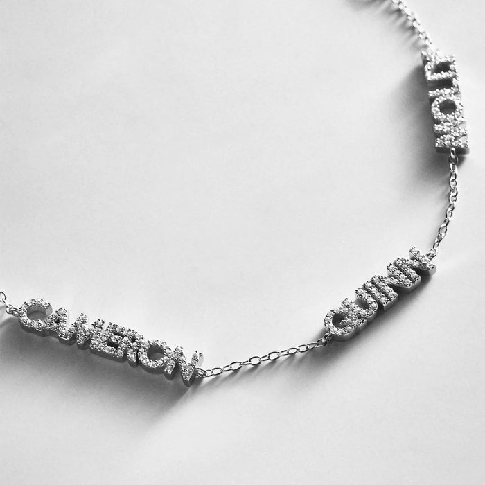 Sterling Silver/Pavé Custom Block Multi Name Bracelet - 3 Names