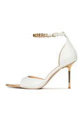 "White stiletto high-heeled sandals, perfect for any occasion - buy your pair of white stiletto sandals online now!"