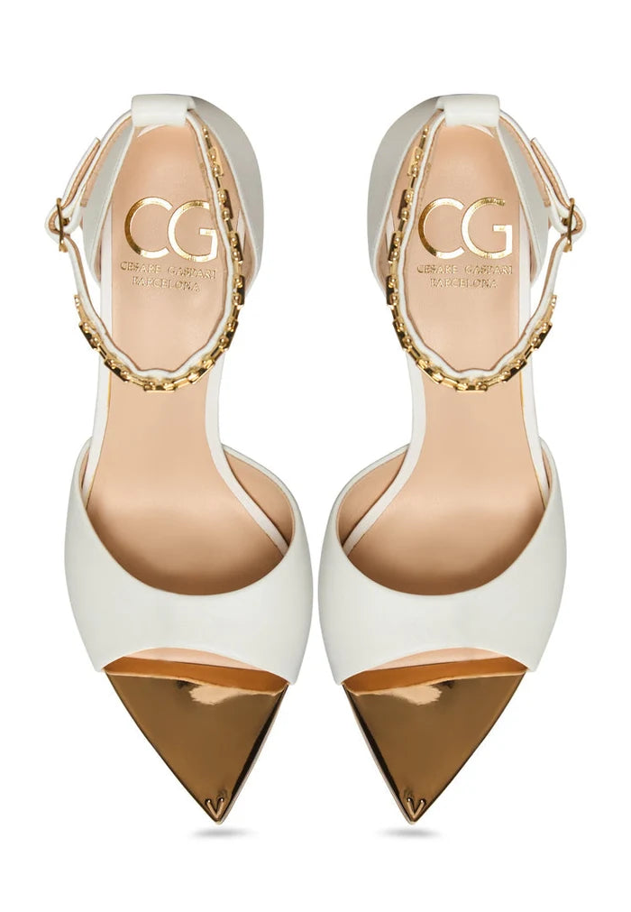 A pair of elegant white stiletto high heeled sandals, perfect for any occasion. Buy white stiletto sandals online for a stylish addition to your wardrobe.