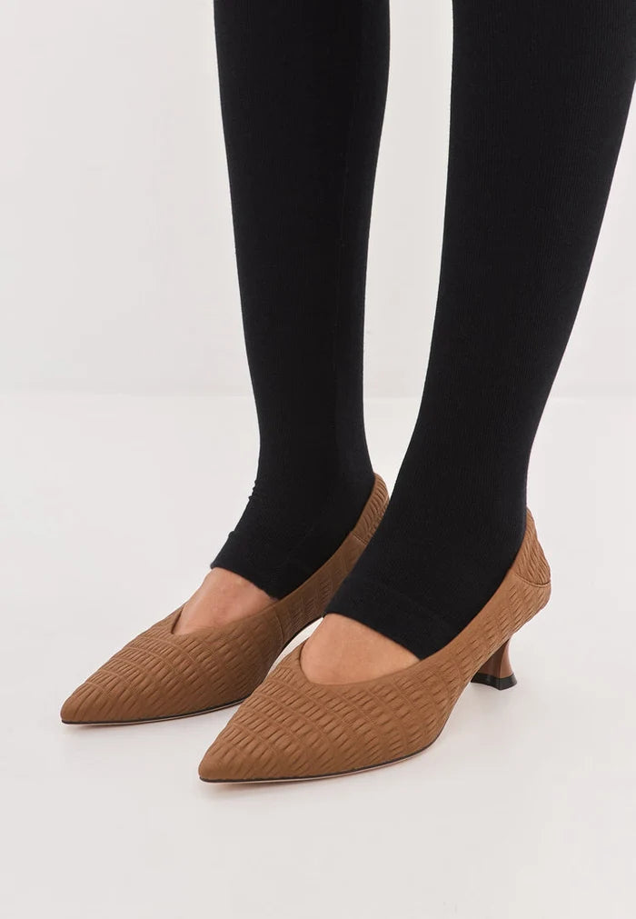 A pair of elegant brown stiletto heels, also known as pumps, named Carol, perfect for women's shoe collections.
