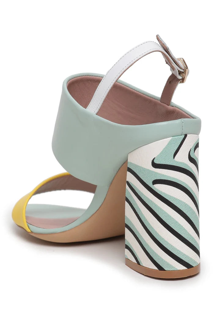 A stylish pair of women's mint stripe sandals, the perfect pop of color for summer footwear fashion.