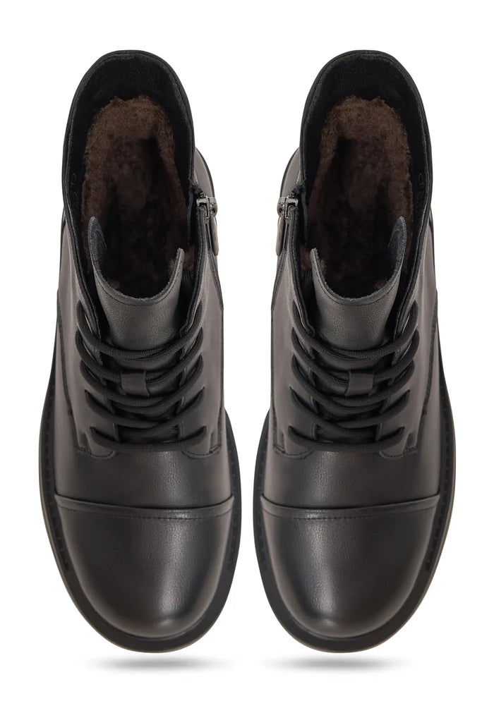 Structured Lace-Up Combat Boot - Black