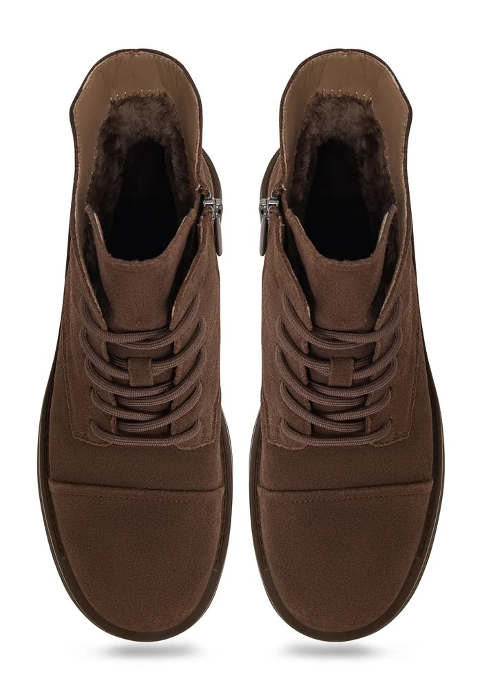 Structured Lace-Up Combat Boot - Brown