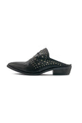 Studded Leather Mule Loafers – Black
