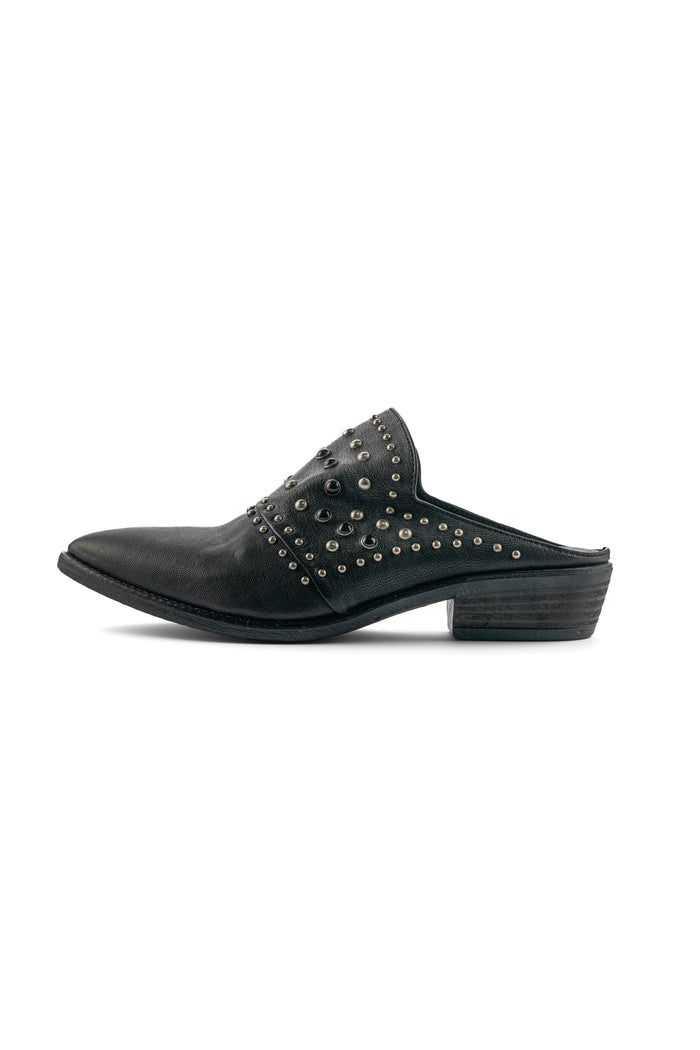 Studded Leather Mule Loafers – Black