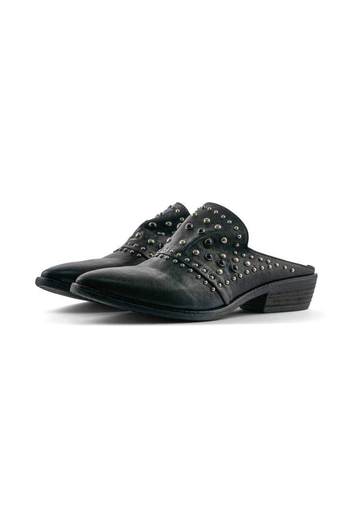 Studded Leather Mule Loafers – Black