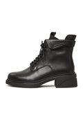 A chic pair of stylish black ankle boots with block heels, perfect for a trendy and fashionable look.