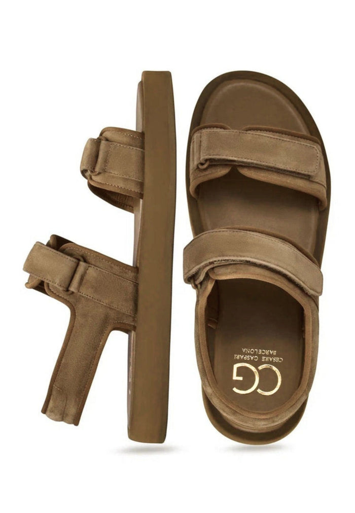 Suede Comfort Velcro Sandals - Brown