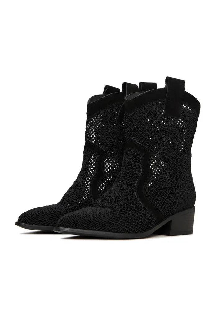 Suede Cowboy Boots - Black