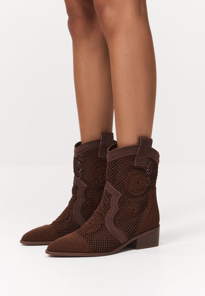 Suede Cowboy Boots - Burnt Brown