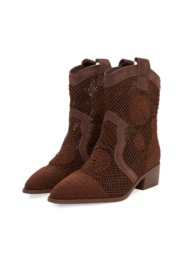 Suede Cowboy Boots - Burnt Brown