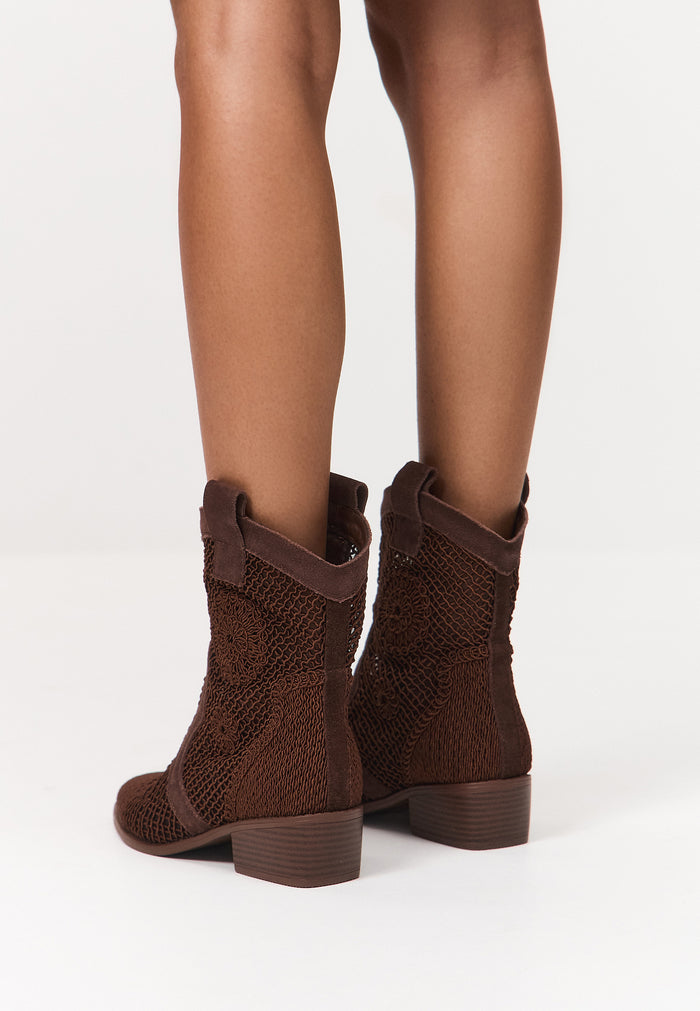 Suede Cowboy Boots - Burnt Brown