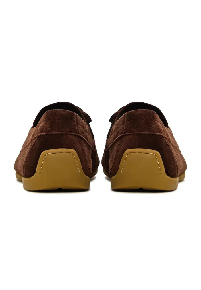 Suede Lace-Up Loafers - Brown