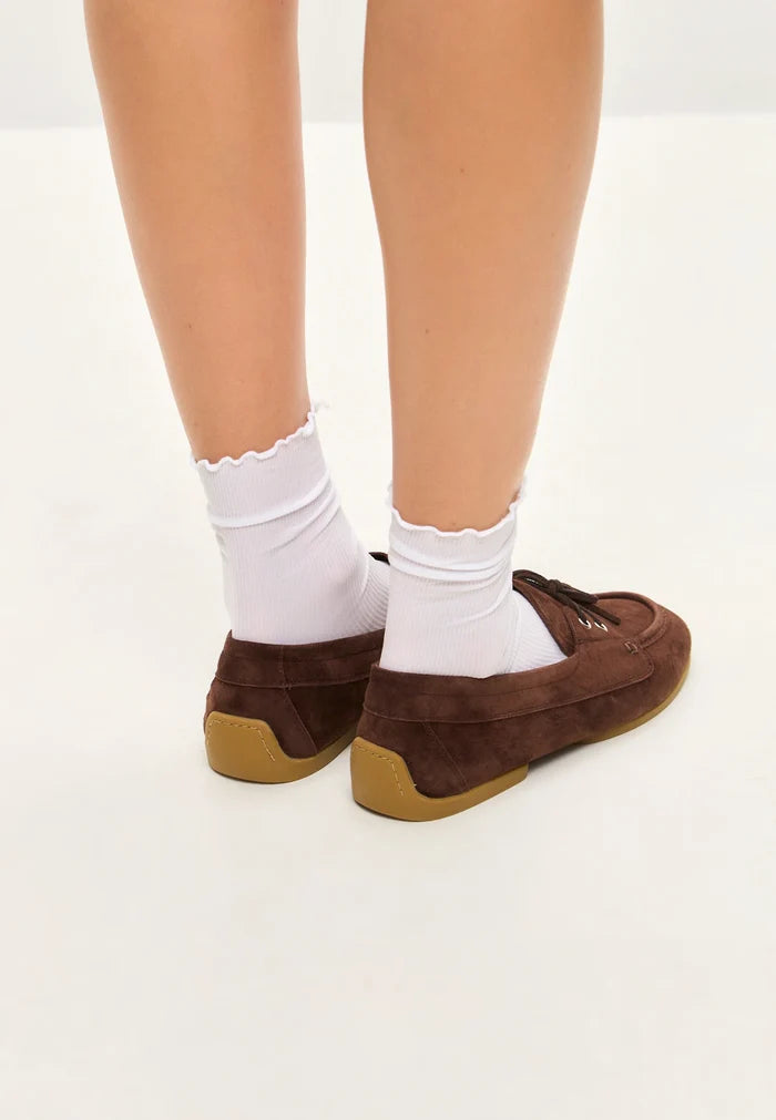 Suede Lace-Up Loafers - Brown