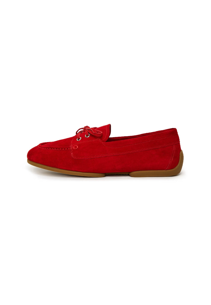 Suede Lace-Up Loafers - Red