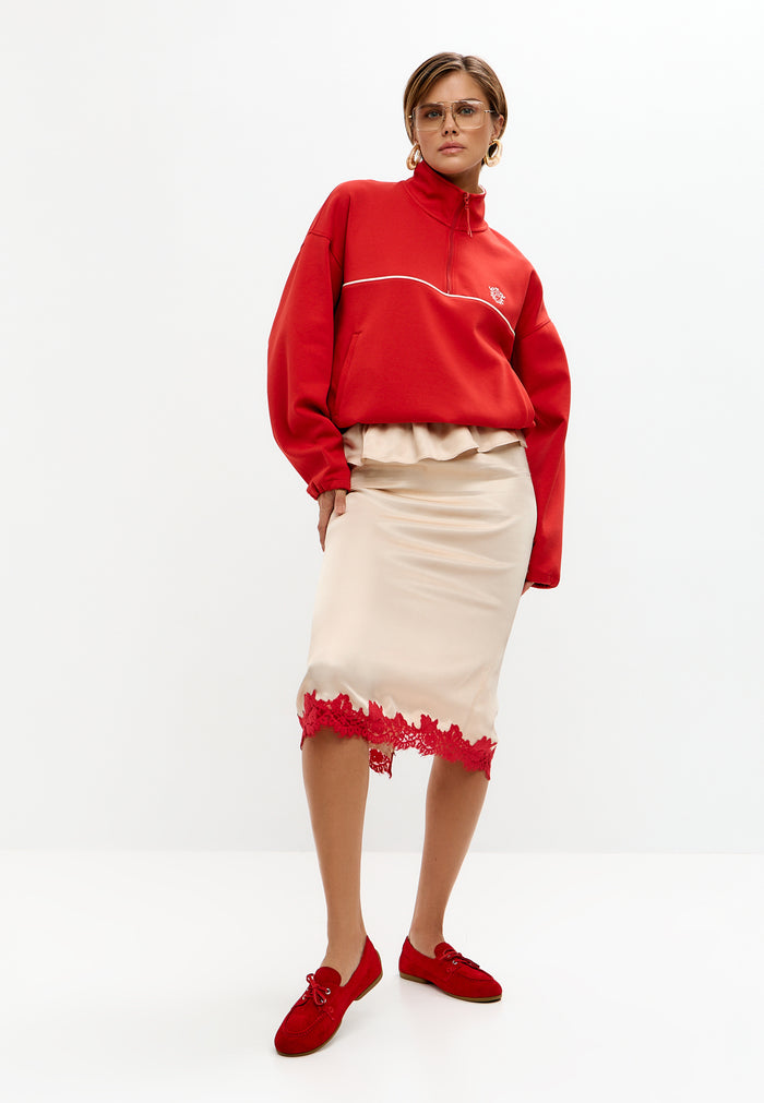 Suede Lace-Up Loafers - Red