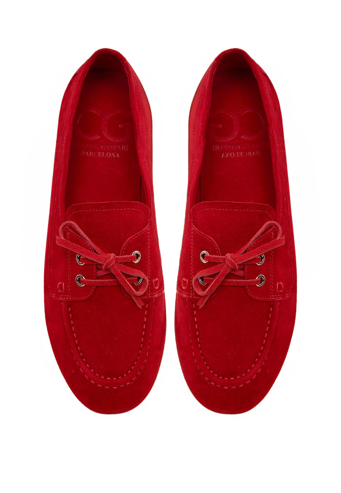Suede Lace-Up Loafers - Red